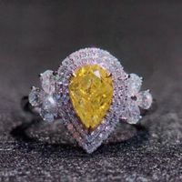 New Luxury Full Diamond Water Drop Pear-shaped Yellow Diamond Zircon Copper Ring sku image 1