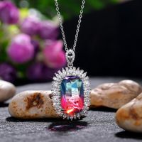 Fashion Gradient Retro Color Diamond Pendant Copper Zircon Necklace sku image 2