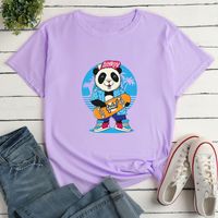 Panda Man Surf Print Ladies Loose Casual T-shirt main image 6