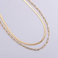 Simple Stainless Steel Flat Snake Chain Cross Chain Double Layer Necklace Wholesale main image 1