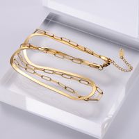 Simple Stainless Steel Flat Snake Chain Cross Chain Double Layer Necklace Wholesale main image 3