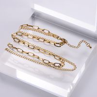Simple Geometric Hollow Double Chain Stainless Steel Necklace Wholesale main image 3