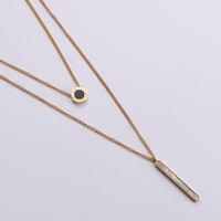 Fashion Stainless Steel Roman Numerals Round Card Inlaid White Shell Long Double-layer Necklace main image 1
