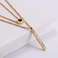 Fashion Stainless Steel Roman Numerals Round Card Inlaid White Shell Long Double-layer Necklace main image 3