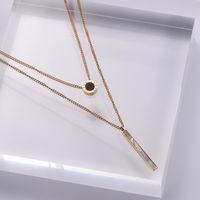 Fashion Stainless Steel Roman Numerals Round Card Inlaid White Shell Long Double-layer Necklace main image 4