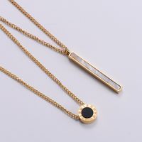 Fashion Stainless Steel Roman Numerals Round Card Inlaid White Shell Long Double-layer Necklace main image 5