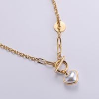 Edelstahl 304 18 Karat Vergoldet Einfacher Stil Überzug Herz Perle Halskette Mit Anhänger main image 1