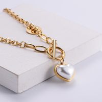Edelstahl 304 18 Karat Vergoldet Einfacher Stil Überzug Herz Perle Halskette Mit Anhänger main image 3