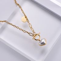 Edelstahl 304 18 Karat Vergoldet Einfacher Stil Überzug Herz Perle Halskette Mit Anhänger main image 4