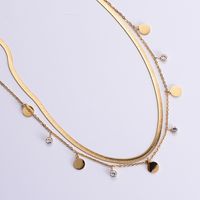 Simple Geometric Stainless Steel Round Brand Zircon Pendant Double Layer Necklace main image 1