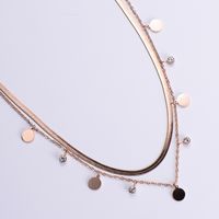 Simple Geometric Stainless Steel Round Brand Zircon Pendant Double Layer Necklace main image 3