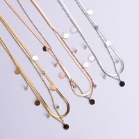 Simple Geometric Stainless Steel Round Brand Zircon Pendant Double Layer Necklace main image 4