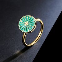 Fashion Green Dripping Oil Rotatable Ring Golden Copper Ring Wholesale main image 1