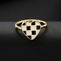 Fashion Copper Plated 18k Gold Black And White Dripping Oil Heart Open Ring Female main image 2