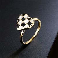 Fashion Copper Plated 18k Gold Black And White Dripping Oil Heart Open Ring Female main image 3