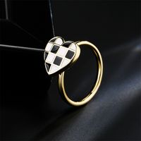 Fashion Copper Plated 18k Gold Black And White Dripping Oil Heart Open Ring Female main image 4