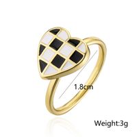Fashion Copper Plated 18k Gold Black And White Dripping Oil Heart Open Ring Female main image 5