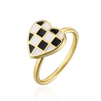 Fashion Copper Plated 18k Gold Black And White Dripping Oil Heart Open Ring Female main image 6