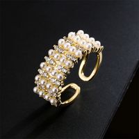 Copper Plated 18k Gold 4 Rows Millet Pearl Opening Design Adjustable Ring main image 1