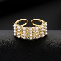 Copper Plated 18k Gold 4 Rows Millet Pearl Opening Design Adjustable Ring main image 3