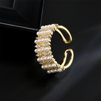 Copper Plated 18k Gold 4 Rows Millet Pearl Opening Design Adjustable Ring main image 4