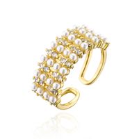Copper Plated 18k Gold 4 Rows Millet Pearl Opening Design Adjustable Ring main image 6