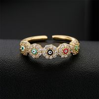 New Geometric Copper-plated 18k Gold Zircon Drip Oil Devil's Eye Ring Wholesale main image 1