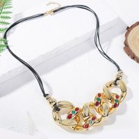 Creative Long Resin Acrylic Exaggerated Hollow Chain Leather Rope Necklace Jewelry main image 4
