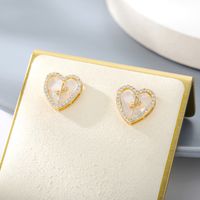 Korean Fashion Simple Heart-shaped Inlaid Zircon Copper Earrings main image 1