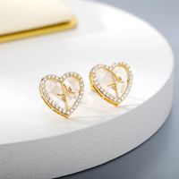 Korean Fashion Simple Heart-shaped Inlaid Zircon Copper Earrings main image 4