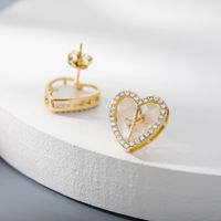 Korean Fashion Simple Heart-shaped Inlaid Zircon Copper Earrings main image 5