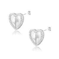 Korean Fashion Simple Heart-shaped Inlaid Zircon Copper Earrings main image 6