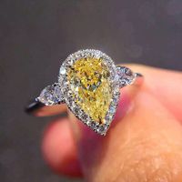 Simple Yellow Water Drop Pear-shaped Zircon Ring Copper Ring main image 4