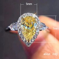 Simple Yellow Water Drop Pear-shaped Zircon Ring Copper Ring main image 6