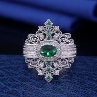 Retro Palace Style Copper Ring Ladies Inlaid Green Gem Jewelry Wholesale main image 3