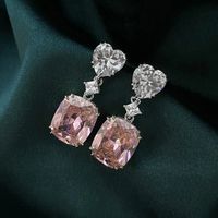 Flash Diamond Pink Yellow White Heart Shaped Copper Inlaid Zircon Earrings main image 3