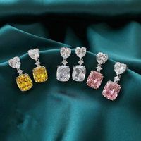 Flash Diamond Pink Yellow White Heart Shaped Copper Inlaid Zircon Earrings main image 5