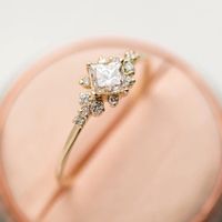 Neu Eingelegter Quadratischer Diamant-zirkon-damen Ring Kupfer Vergoldeter Verlobung Sring main image 2