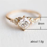 New Inlaid Square Diamond Zircon Ladies Ring Copper Gold Plated Engagement Ring main image 6