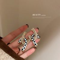 Korean Diamond-studded Pearl Cross Earrings Niche Creative Checkerboard Earrings main image 1