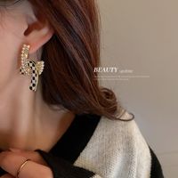 Korean Diamond-studded Pearl Cross Earrings Niche Creative Checkerboard Earrings main image 3