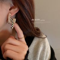 Korean Diamond-studded Pearl Cross Earrings Niche Creative Checkerboard Earrings main image 5