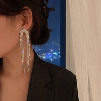 Vintage Full Rhinestone Long Tassel Earrings Wholesale main image 3