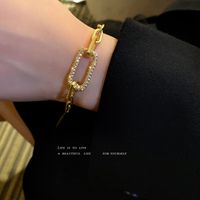 Real Gold Electroplating Geometric Hollow Micro-set Zircon Bracelet Korean Jewelry main image 6