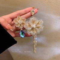 Fashion Rhinestone Crystal Pearl Asymmetric Flower Earrings Wholesale main image 3