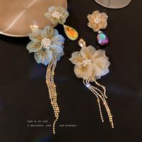 Fashion Rhinestone Crystal Pearl Asymmetric Flower Earrings Wholesale main image 5
