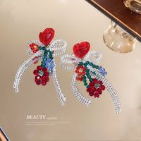 Vintage Resin Crystal Flower Heart Bow Tassel Earrings Wholesale main image 5