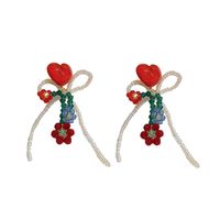Vintage Resin Crystal Flower Heart Bow Tassel Earrings Wholesale main image 2