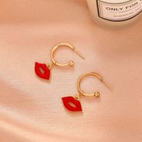 New Creative Sexy Red Lips Earrings Female Fashion Exaggerated C-shaped Earrings main image 4