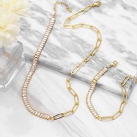 European And American Trend Jewelry Copper Zircon Stitching Chain Necklace Bracelet main image 6